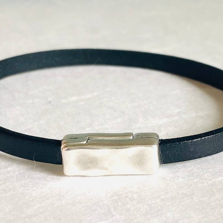 Men’s Leather Magnet Bracelet, Men's Band Bracelet, Black Bracelet, Leather Bracelet, Magnet Bracelet for wholesale by Janine’s Jewelry Design