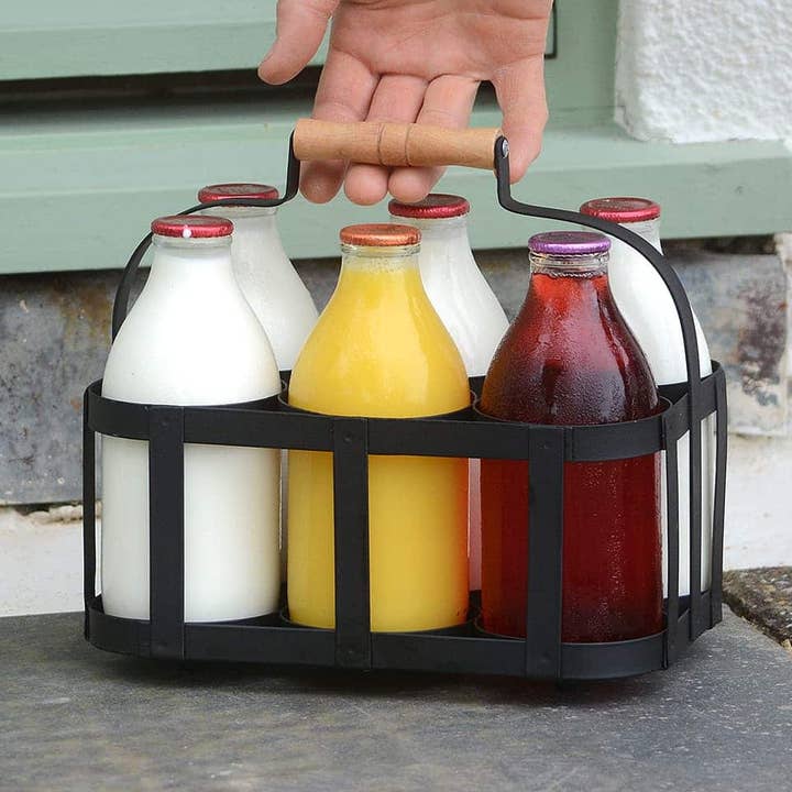 Traditional Metal Milk Bottle Holder For 6 Bottles for wholesale by Wholesale Gifts Tomorrow