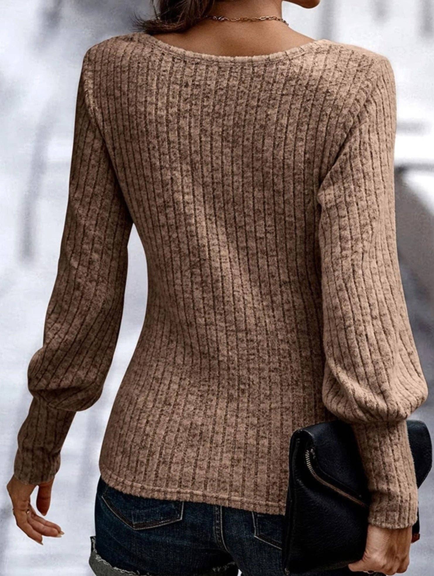 Lovenne - Wholesale Knit Top - Women's - PIT STRIP SHAVED ROUND NECK LANTERN SLEEVE TOP19