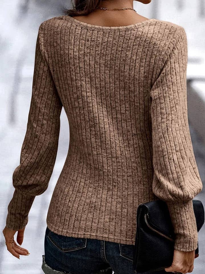 Lovenne - Wholesale Knit Top - Women's - PIT STRIP SHAVED ROUND NECK LANTERN SLEEVE TOP19