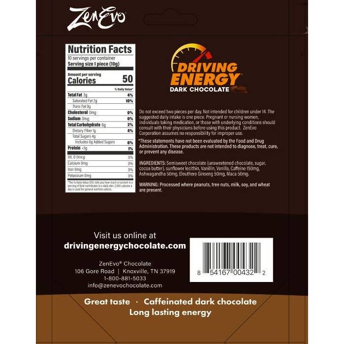 ZenEvo Chocolate - Wholesale Chocolate Bar - Driving Energy - 10 Count - Caffeinated Chocolate