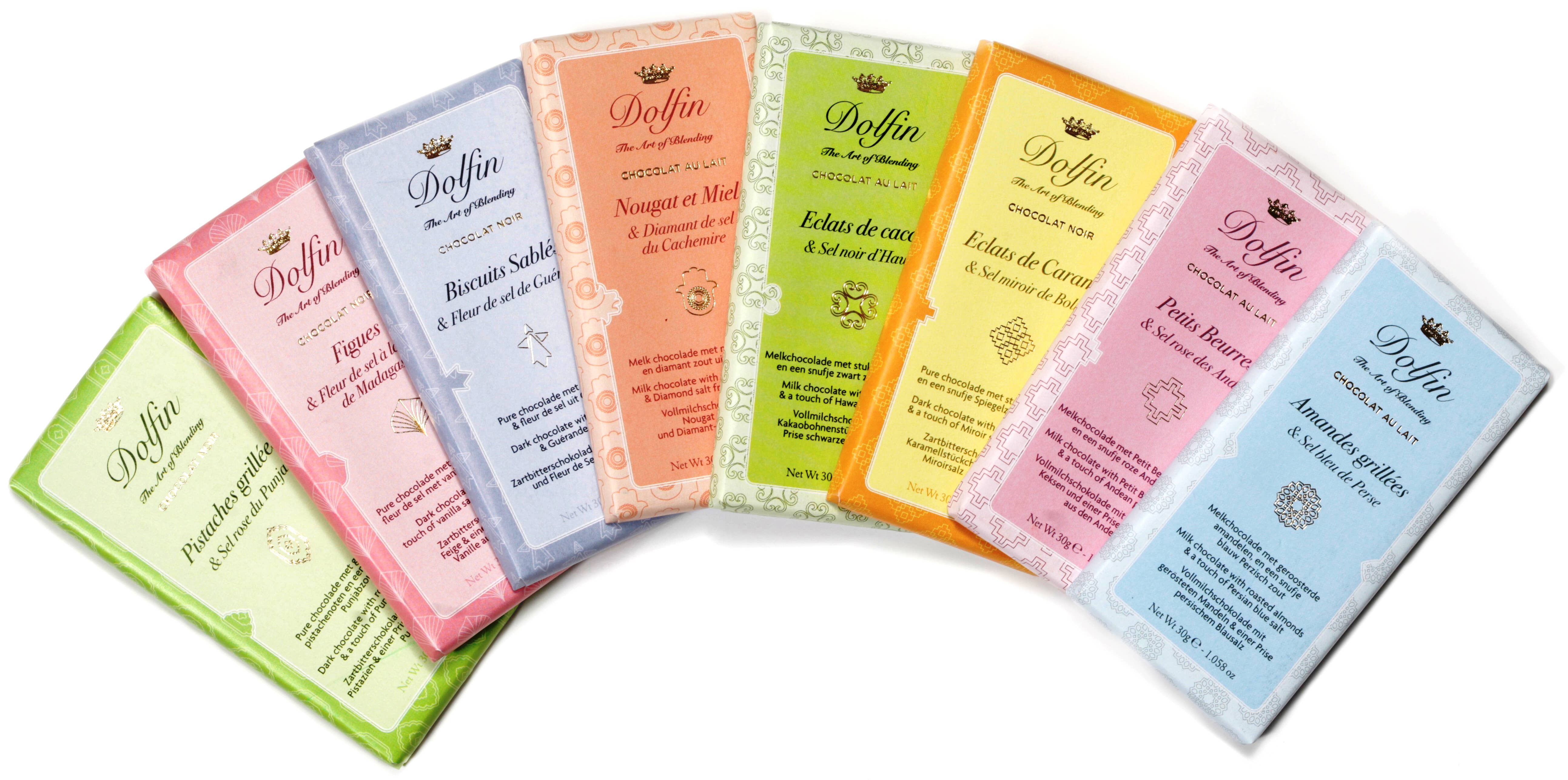 Dolfin – Barra de chocolate por atacado – StartPack tabletas doces e salgadas 8x25 unidades2