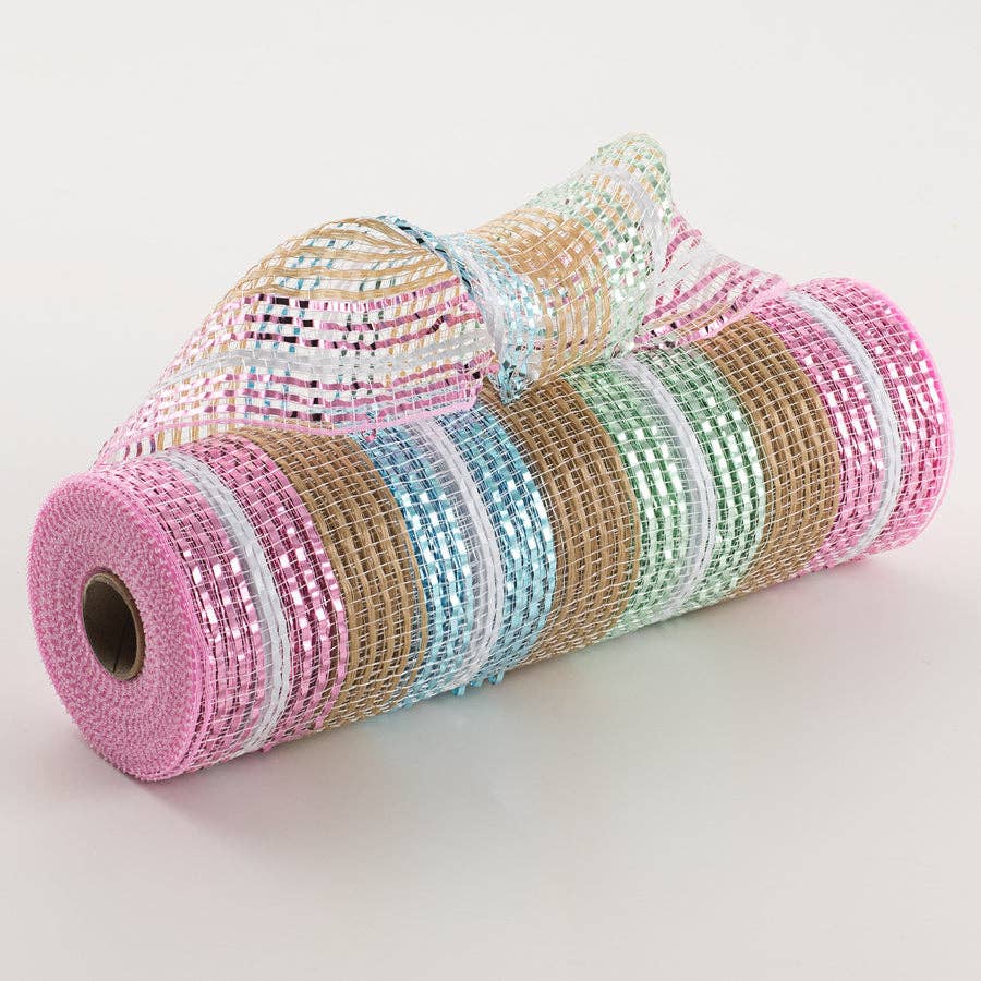 RC Home Decor - Wholesale Ribbon - Gift Wrapping - 10"  Metallic Easter Stripes Burlap Mesh0