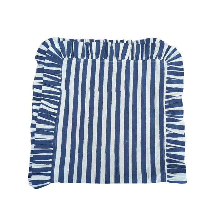 Iris Blue Stripe Frill Table Runner | LNH Edit for wholesale by LNH EDIT