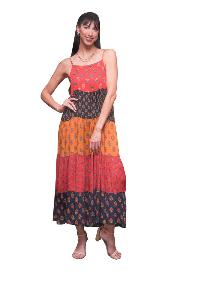 Sacred Threads - Wholesale Dress - Women's - Boho Euphoria Patchwork Dress with Spaghetti Straps