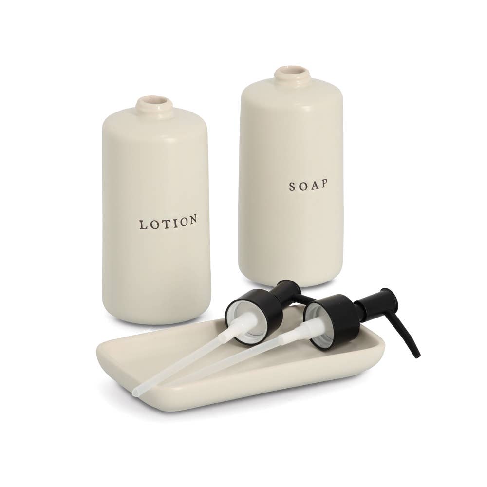 mousse Soap/Lotion Dispenser Set, 3-Piece, Ceramic for wholesale on Faire1
