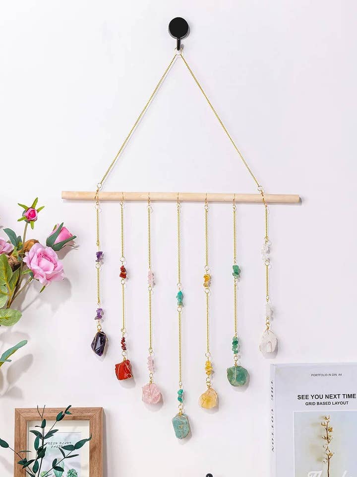 7 Chakra Hanging Wall Decor with Crystal Gemstones for wholesale by Earth's Gems BTQ