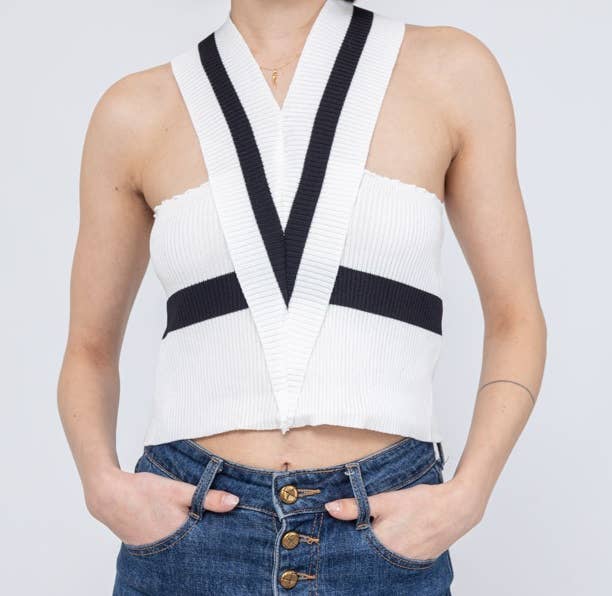 MOOYA - Venta al por mayor Jersey corto de punto - Mujer - Top corto de punto con espalda cruzada CH0100