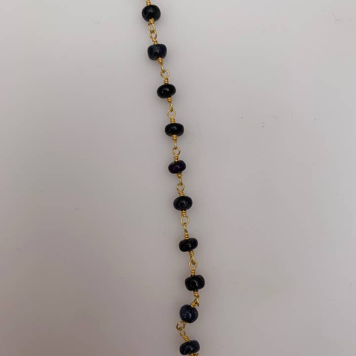Purity Beads - Wholesale Beaded/Pearl Necklace - Blue Sapphire Gold Plated Rosary Plain Beaded Chain, Natural Gemstone Size: 4mm, 1 Foot.2
