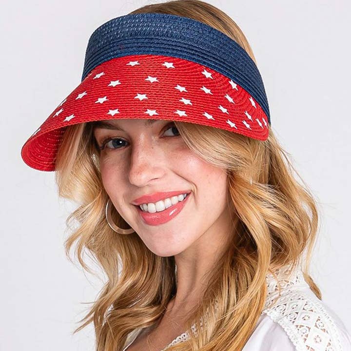 3AM BY H&D ACCESSORIES - Wholesale Visor - Women's - AMERICAN FLAG ROLL UP SUN VISOR WITH ADJUSTABLE ELASTIC BAND