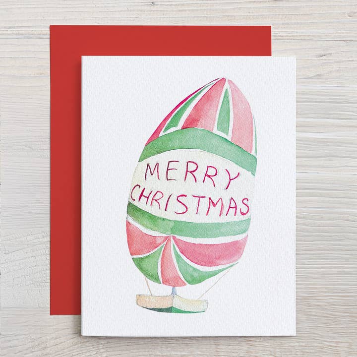 Waterline Studio - Wholesale Christmas Card - Watercolor Sailing Christmas Card: "Merry Christmas" Spinnaker