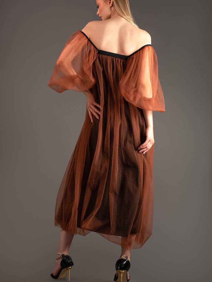 Cinnamon Off Shoulder Tulle Dress for wholesale on Faire4