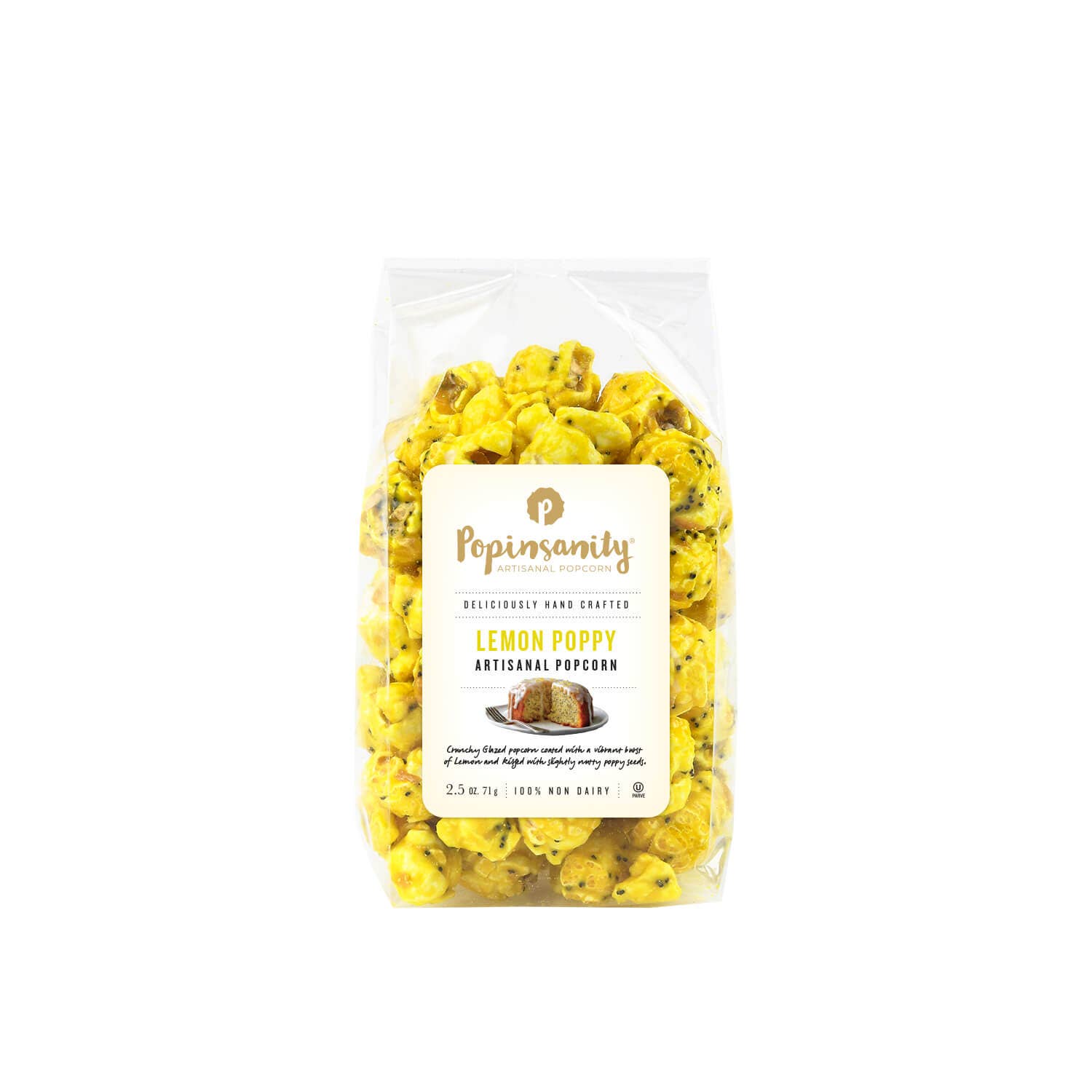 Popinsanity Popcorn & Confections – wholesale Popcorn – Lemon Poppy Gourmet Popcorn - Small Vegan Gift Snack Bag2