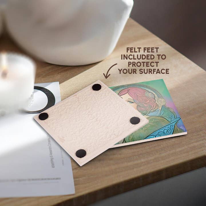 3dRose - Wholesale Coasters - 3dRose, Art Nouveau woman. Beautiful lady in green, blue, pink colors gift, Coaster3