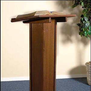 Sq Base Lectern-Walnut Stain for wholesale by Christian Brands Church Supply