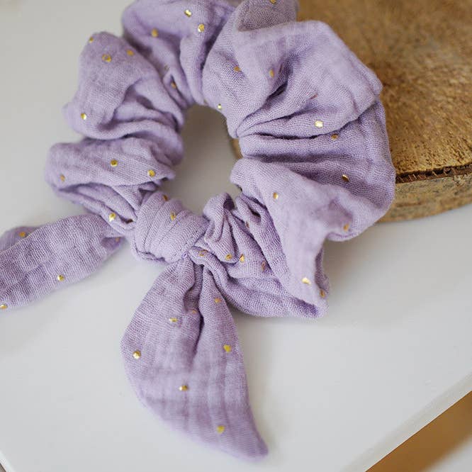 Ivy Lilac Gold Polka Dot Knot Scrun for wholesale by Bohomane