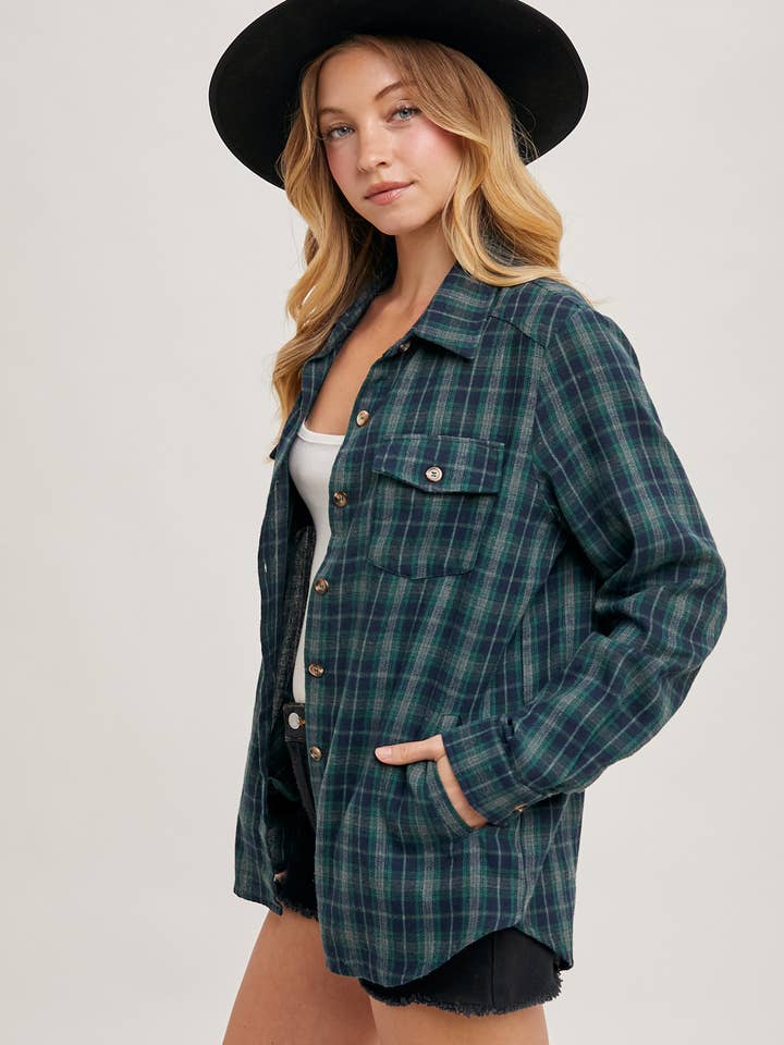 Bluivy - Wholesale Shirt - Women's - BUTTON DOWN PLAID SHIRT WITH POCKETS - 4TH OF JULY25