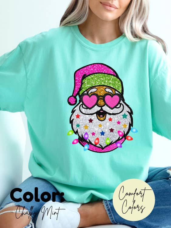 MVP Tee Shop Wholesale - Wholesale T-Shirt (Graphic) - Women's - Glitter Santa (faux, not real) Comfort Colors Unisex Tee