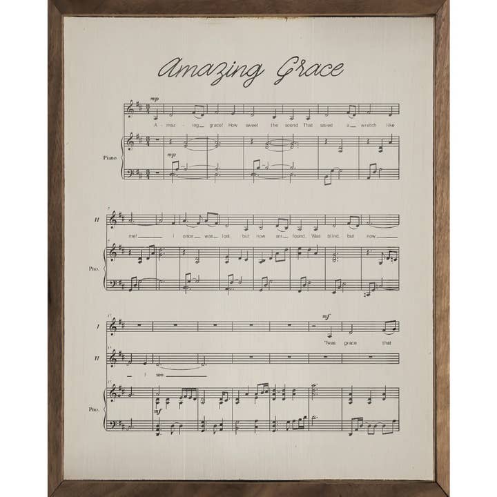 Kendrick Home - Wholesale Sign - Amazing Grace Sheet Music Antique White