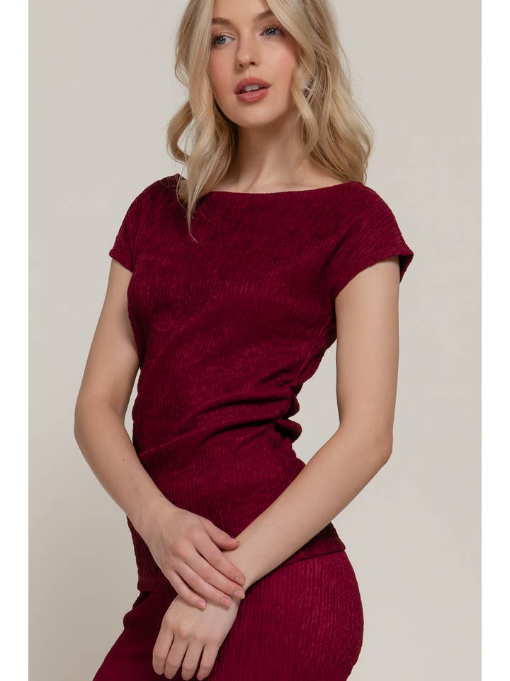 Active Basic | Active USA - Wholesale Top & Pant Set (NOT Loungewear) - Women's - Short Dolman Sleeve Top & Flare Long Pants Wavy Crinkle Set12