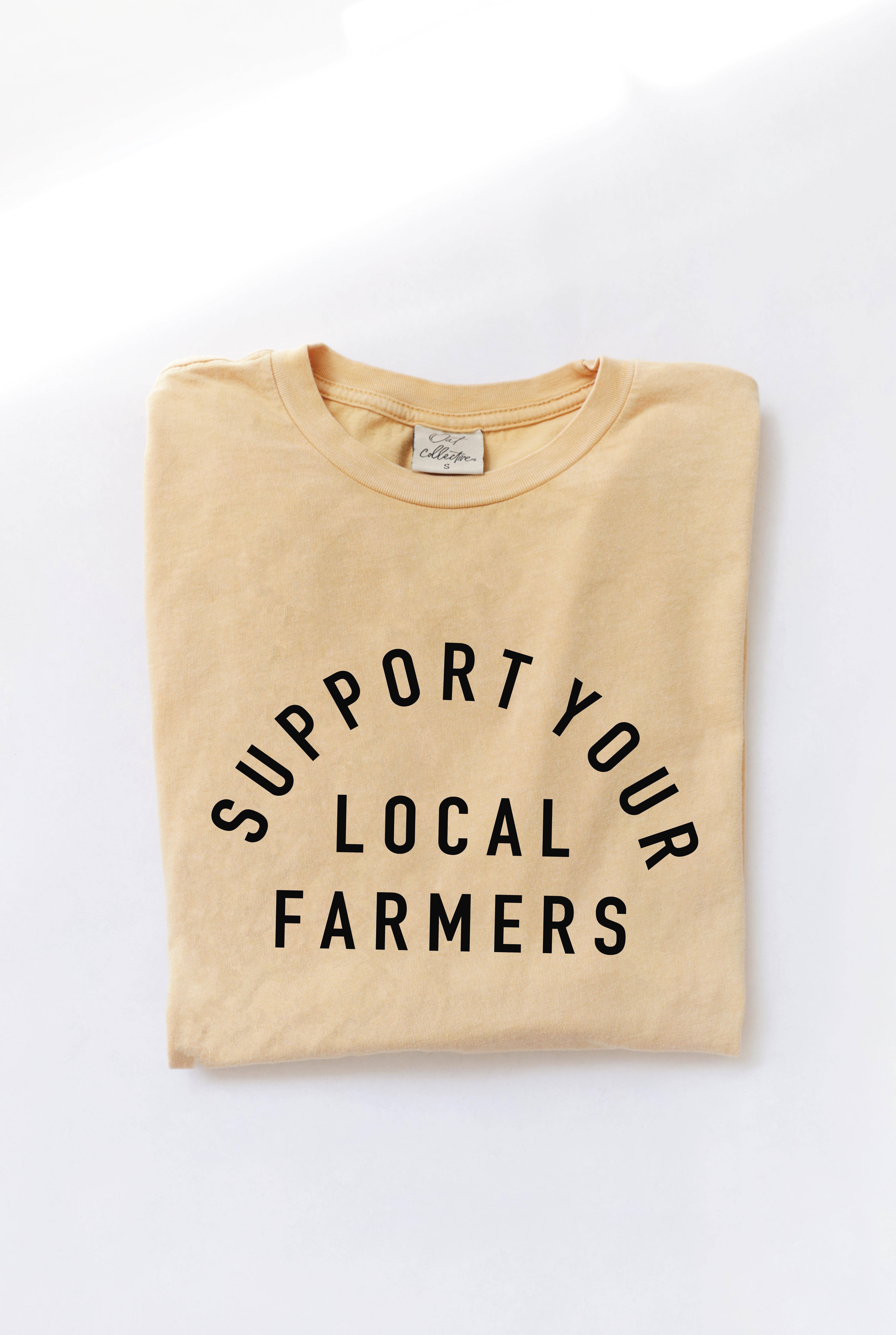 OAT COLLECTIVE - Wholesale Screen Printed T-Shirt - Women's - SUPPORT YOUR LOCAL FARMERS Mineral Washed Graphic Top0