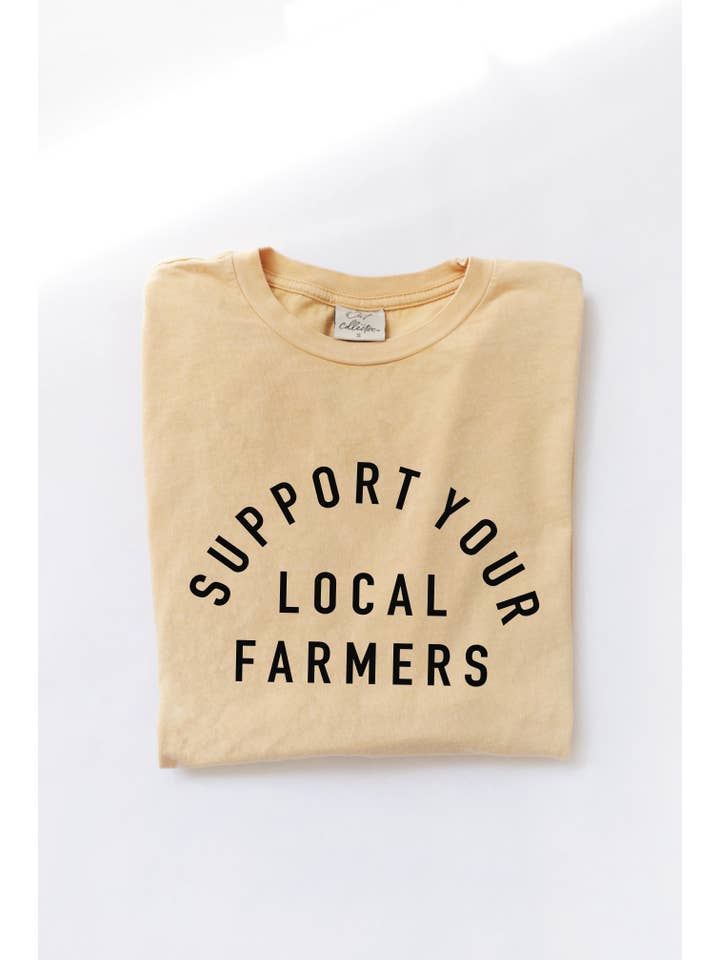 OAT COLLECTIVE - Wholesale Screen Printed T-Shirt - Women's - SUPPORT YOUR LOCAL FARMERS Mineral Washed Graphic Top
