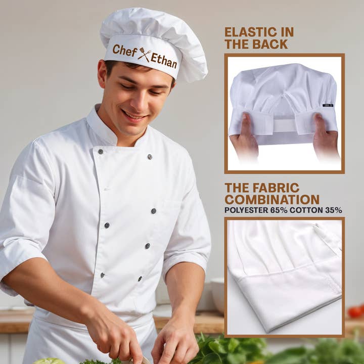 Gradzo - Wholesale Hat Accessory - Men's - Custom Chef Hat – Printed Name and BBQ Grill Design