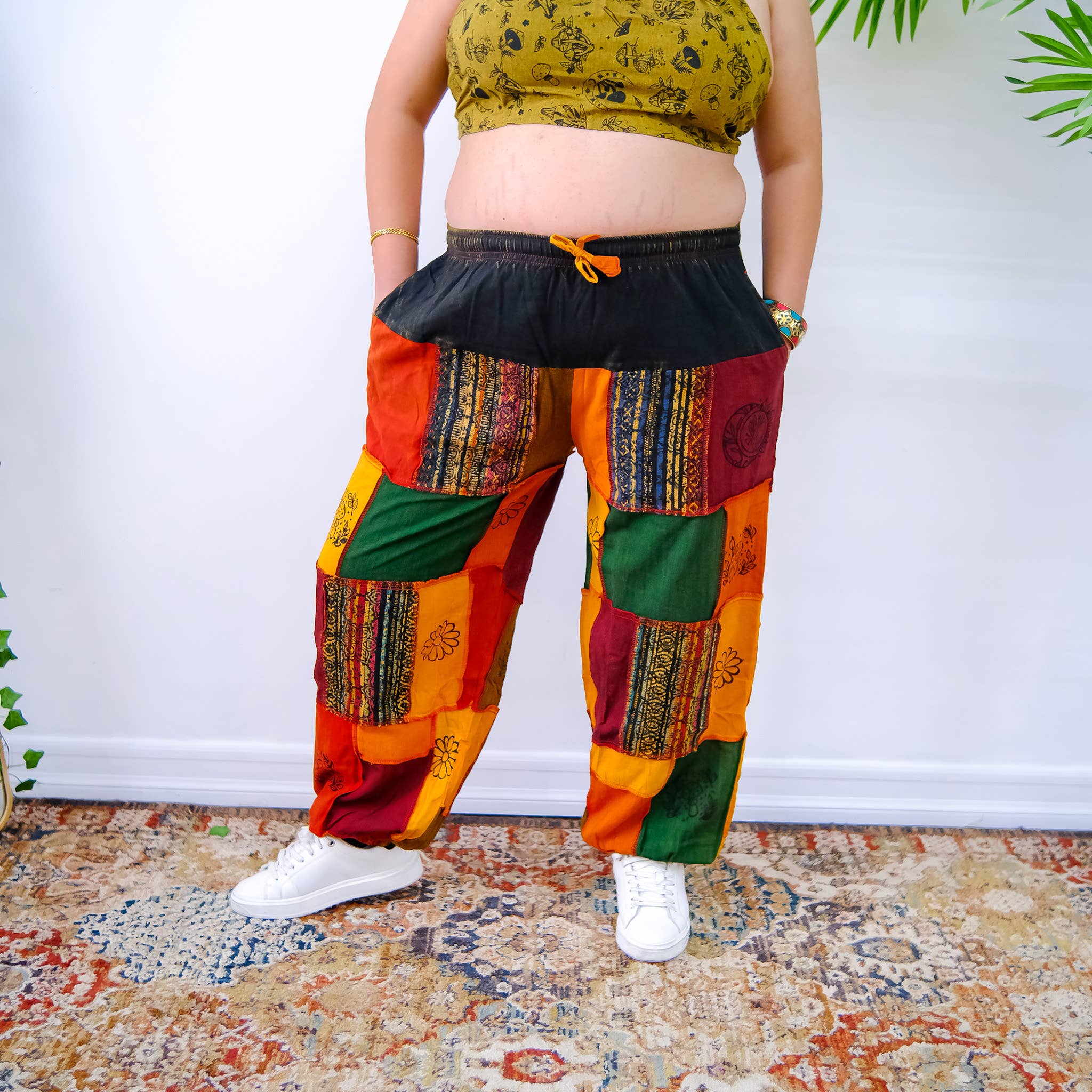 Karma Nepal Crafts – wholesale Pants – Women's – Earth tone Patchwork Tapered Joggers Pant8