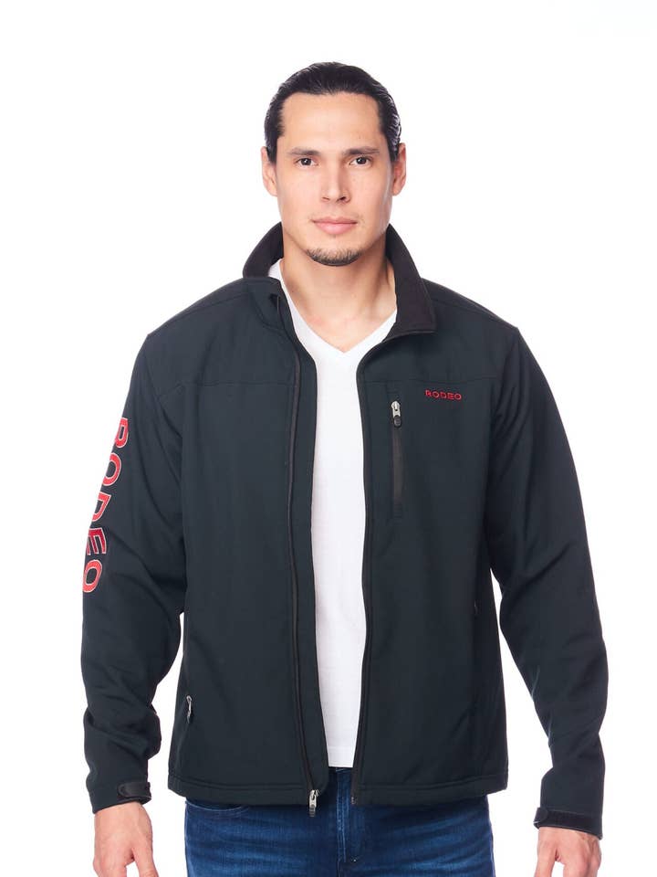 Men's Soft Shell Bonded Jacket With Embroidery-NJ650EMB-BLACK-RED for wholesale by Rodeo Clothing