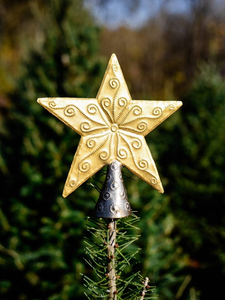 Gold Embossed Star Tree Topper for wholesale by Beyond Borders