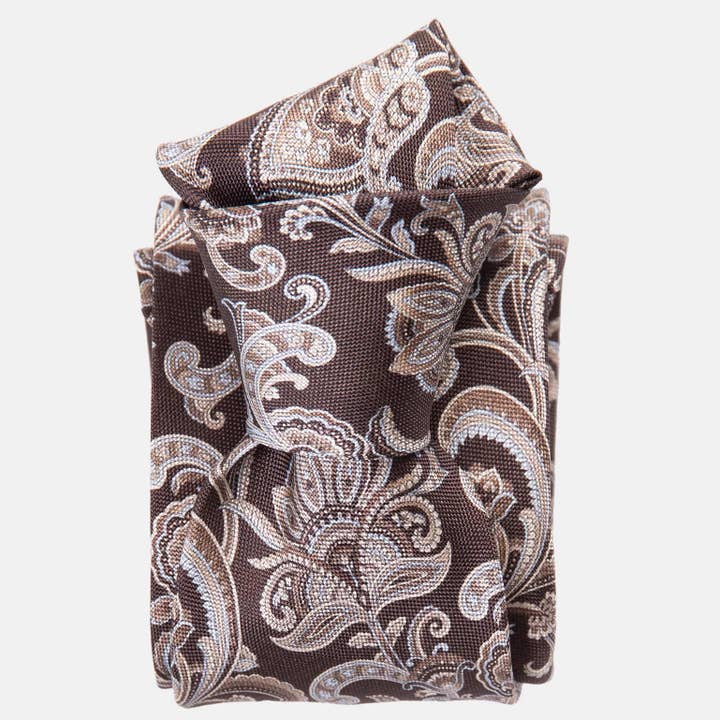 Novara - Printed Silk Tie - Brown for wholesale by Elizabetta Made in Italy USA