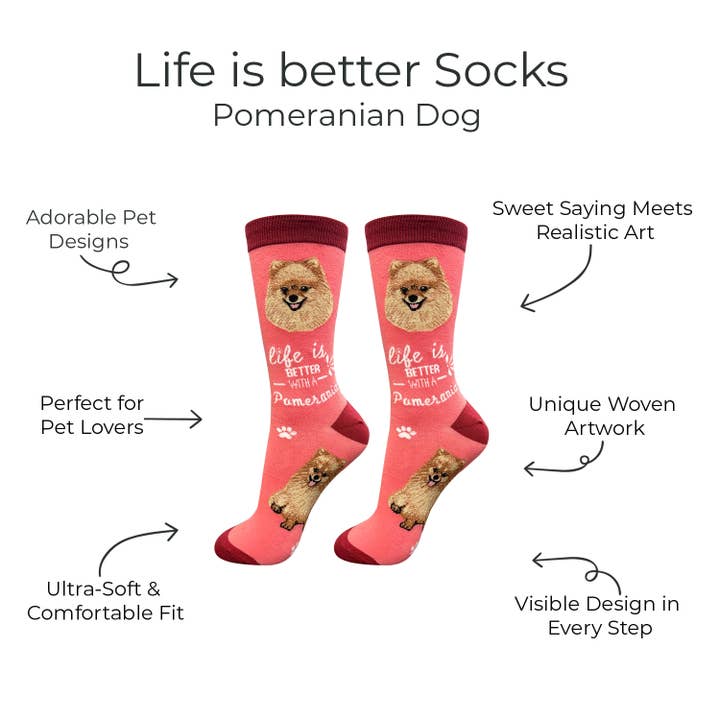 E&S Pets - Wholesale Socks - Unisex - Pomeranian Dog Socks - Fun Novelty Crew Socks - Unisex1