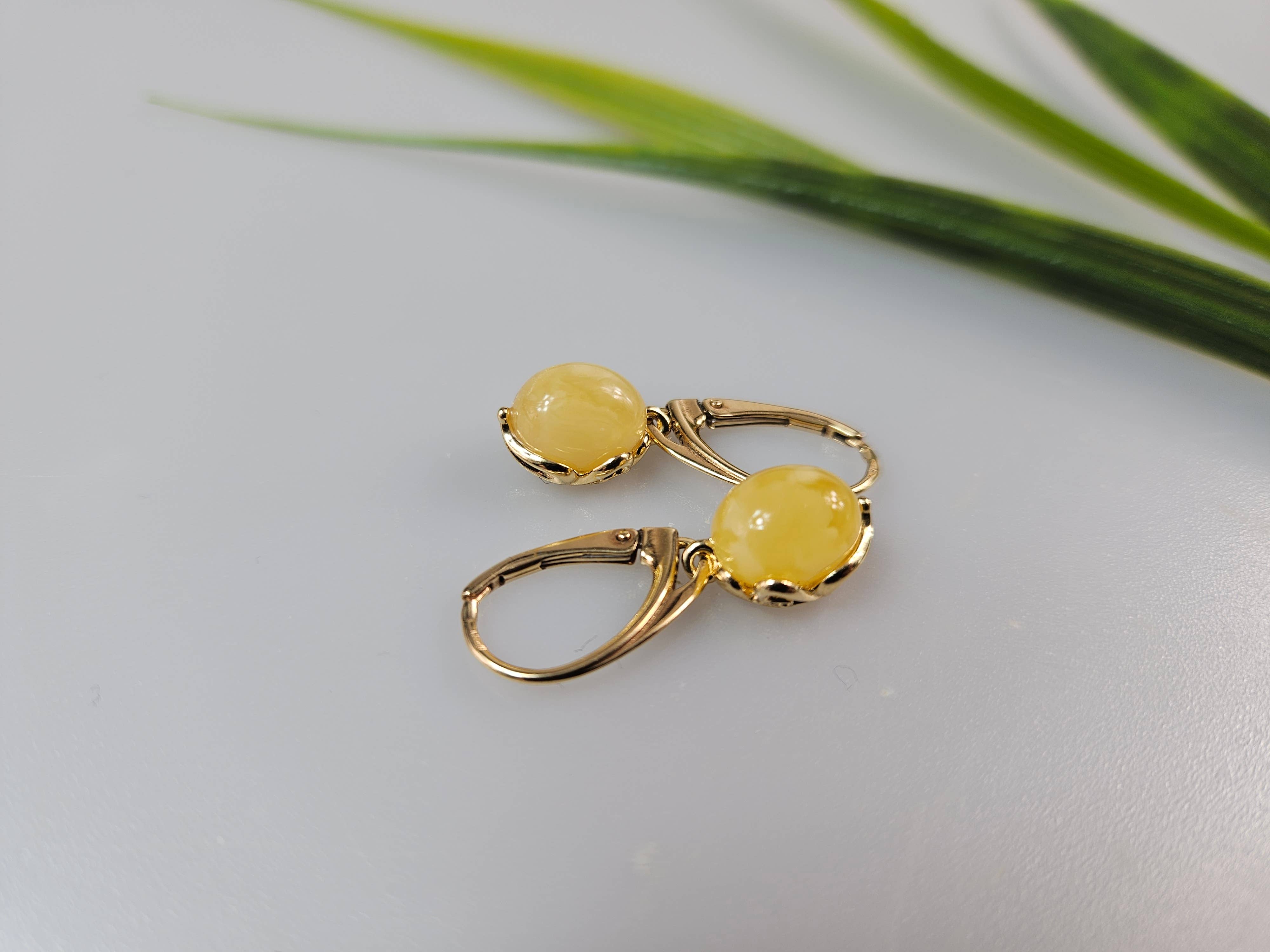 AmberLithuania - Wholesale Dangle Earrings - White Baltic amber Earrings Gift for women Gold jewellery2