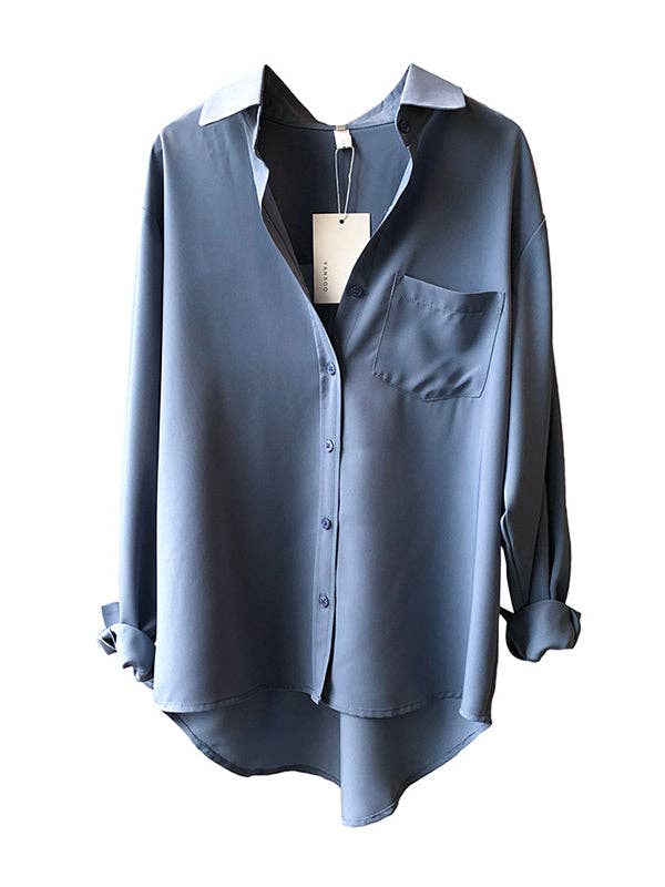 UZ Wholesale Store - Wholesale Button Down Shirt - Women's - Urban Solid Color Lapel Long Sleeves Blouse25