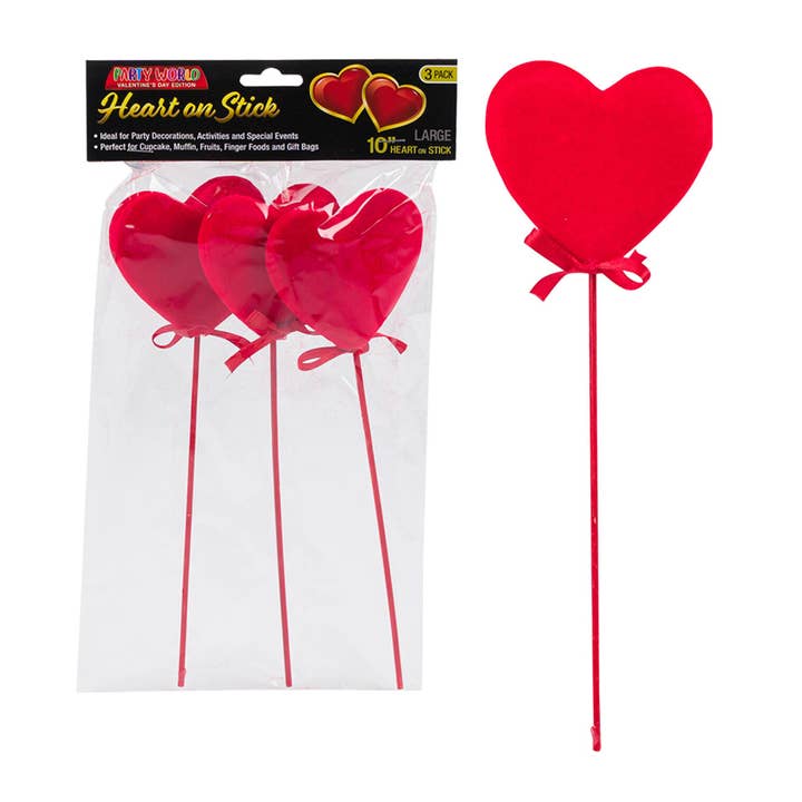 3pc Hearts on Stick Decor Set- 10'' for wholesale by Deluxe Import Trading