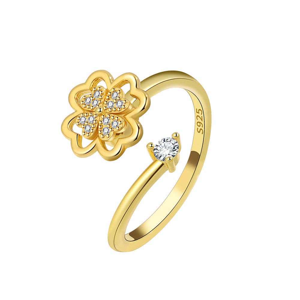 Perimade & Co. LLC - Wholesale Multi-Stone Ring - Four Leaf Clover Anxiety Fidget Spinner Ring in Solid Copper3