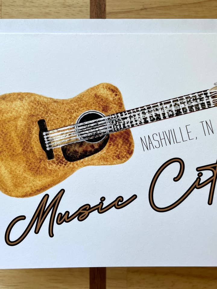 Nashville, TN - Music City Guitar - Akvarel Lykønskningskort for engroshandel hos Kristin Schmidt Artist