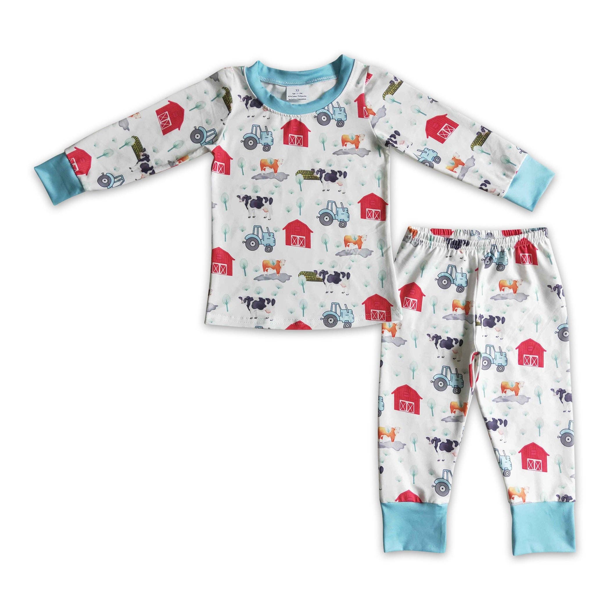 Yawoo Garments - Wholesale Sleepwear Set - Kids - Cow farm print long sleeves boy pajamas0