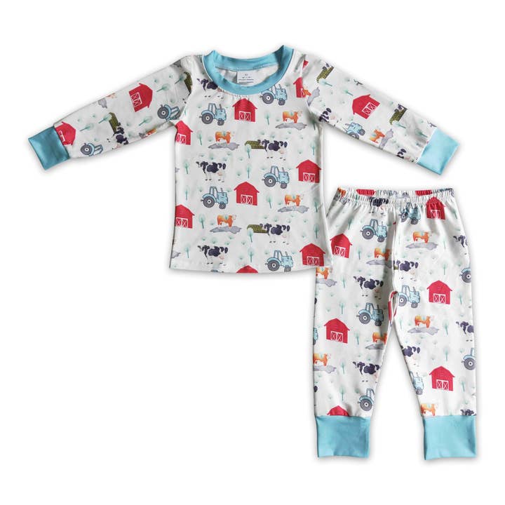 Yawoo Garments - Wholesale Sleepwear Set - Kids - Cow farm print long sleeves boy pajamas