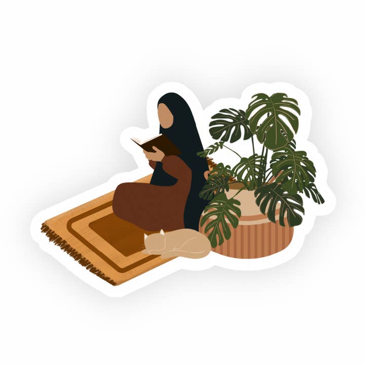 Autocollant chat de lecture pour la vente par Maryams Corner