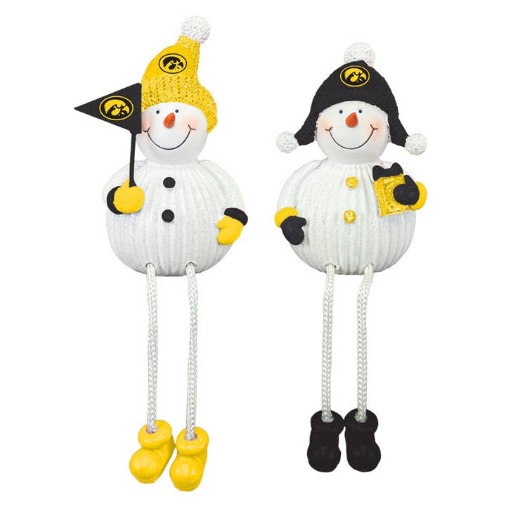 Iowa Christmas Hawkeyes Resin Snowman Dangle Leg 2 Assorted for wholesale by Hanna's Handiworks