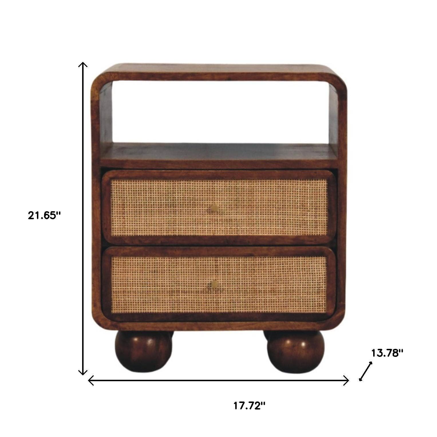 HomeRoots - Wholesale Bedroom Furniture - 22" Chestnut And Natural Solid Wood Cane Rattan Two Drawer Nightstand2