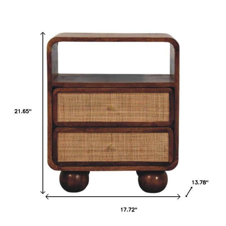 HomeRoots - Wholesale Bedroom Furniture - 22" Chestnut And Natural Solid Wood Cane Rattan Two Drawer Nightstand2