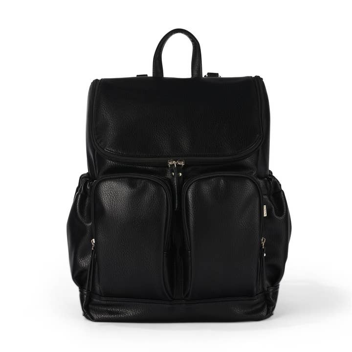OiOi - Wholesale Diaper Bag - Baby - Signature Nappy Backpack - Black Dimple Vegan Leather