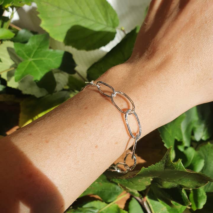 Rustic Hammered Paperclip Bracelet for wholesale by Nature's Finds Studio