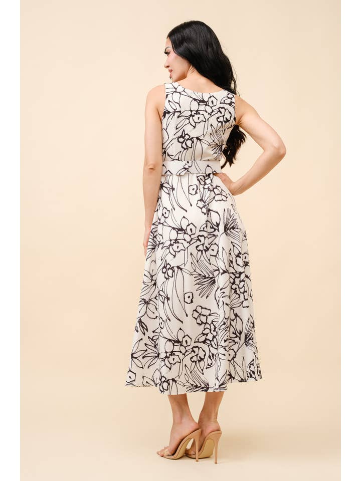 Tea & Cup - Wholesale Dress - Women's - Floral print wide Strap dress with matching belt2