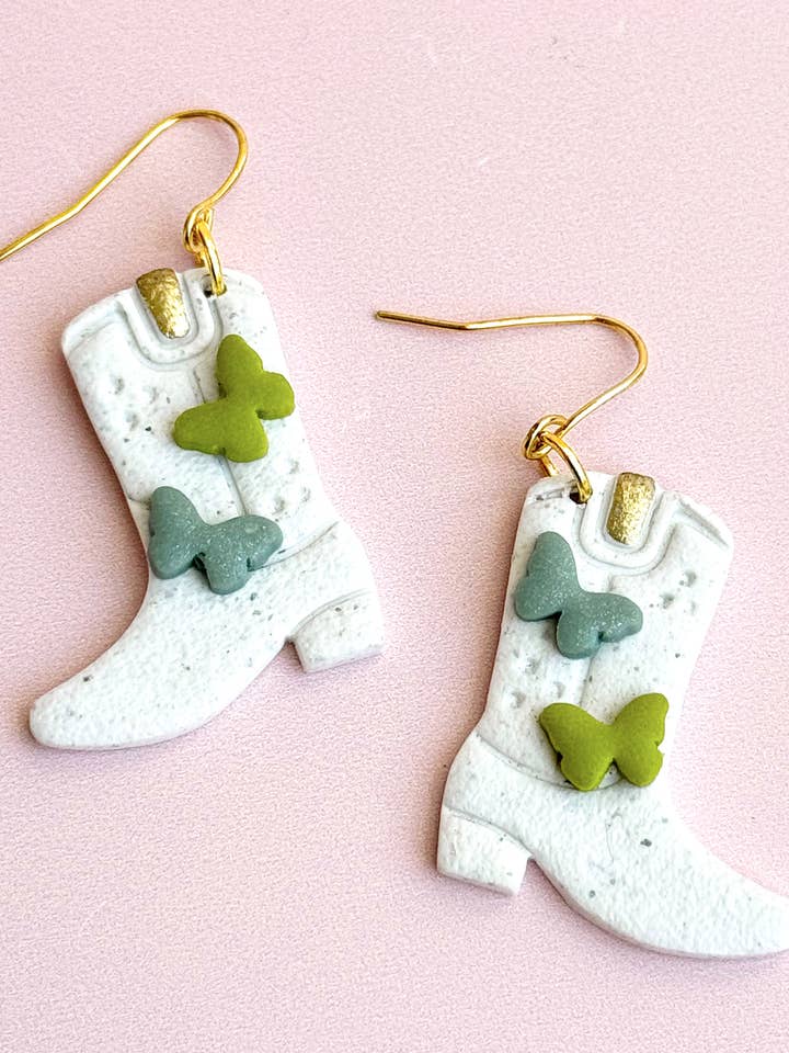 Flutter Away Boot Dangles - Hypoallergenic, Cute, Trendy for wholesale by Golden Hour Designs