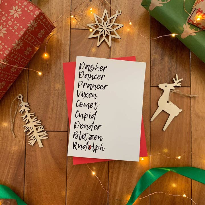 Fun Reindeer Holiday Handmade Greeting Card from StoneDonut Design for wholesale by Stone Donut Design, LLC