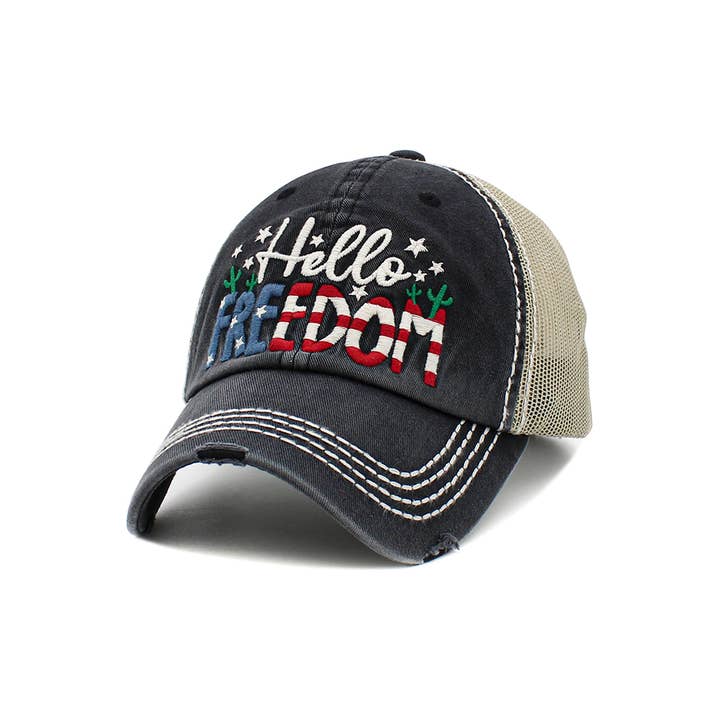 Hana – wholesale Baseballkeps - Dam – HELLO FREEDOM Amerikansk flaggtema Vintage bollkeps3