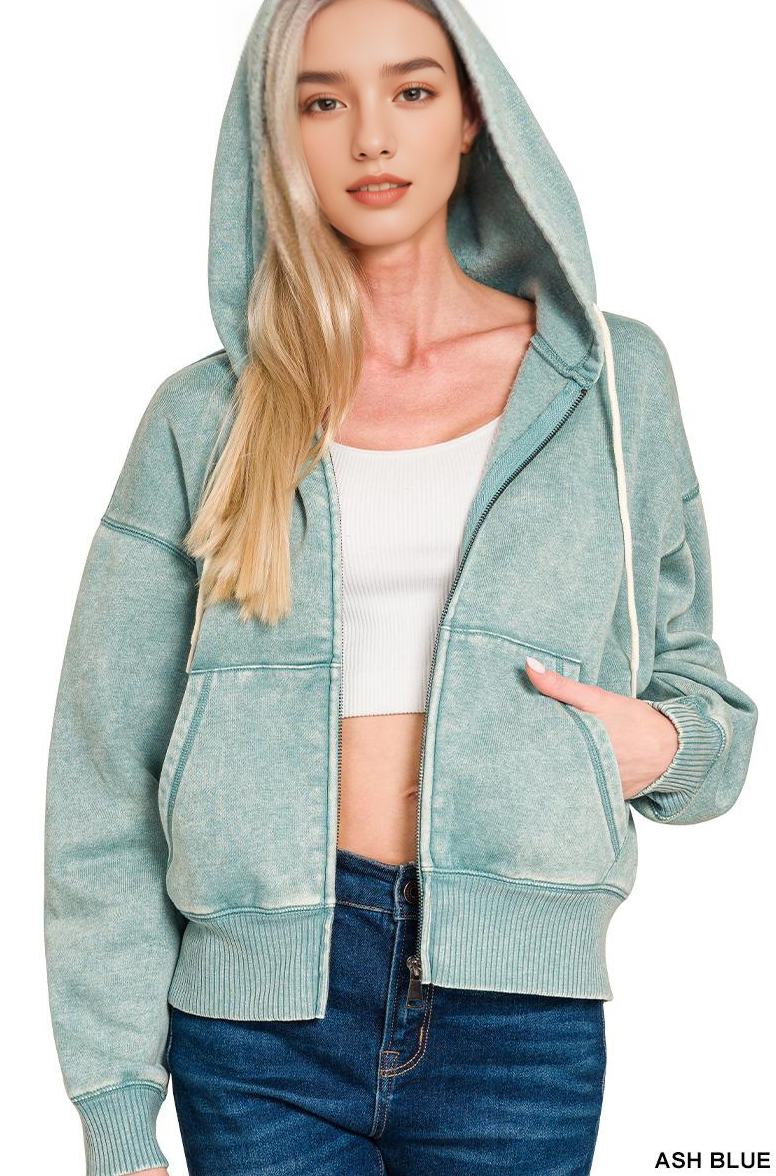 42POPS - Wholesale Hoodie - Women's - .._ SI-25313 Acid Wash Fleece Cropped Zip Up Hoodie17